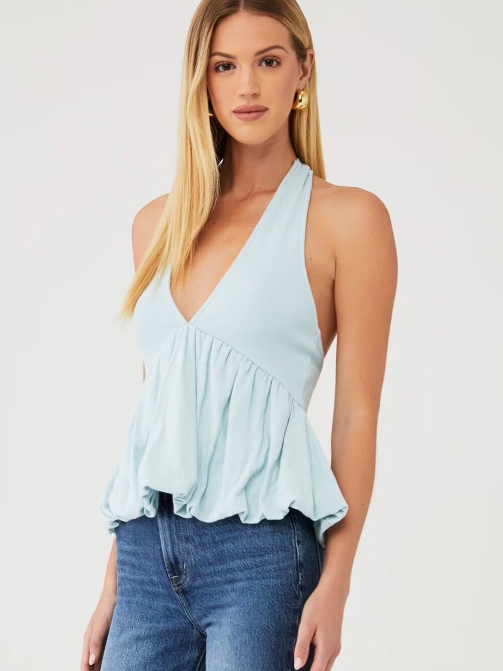 Free People NWT Halter Bubble Hem Light Blue Size M